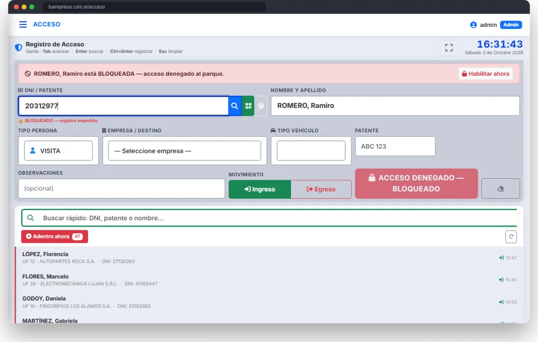 Aviso de persona bloqueada con acceso denegado